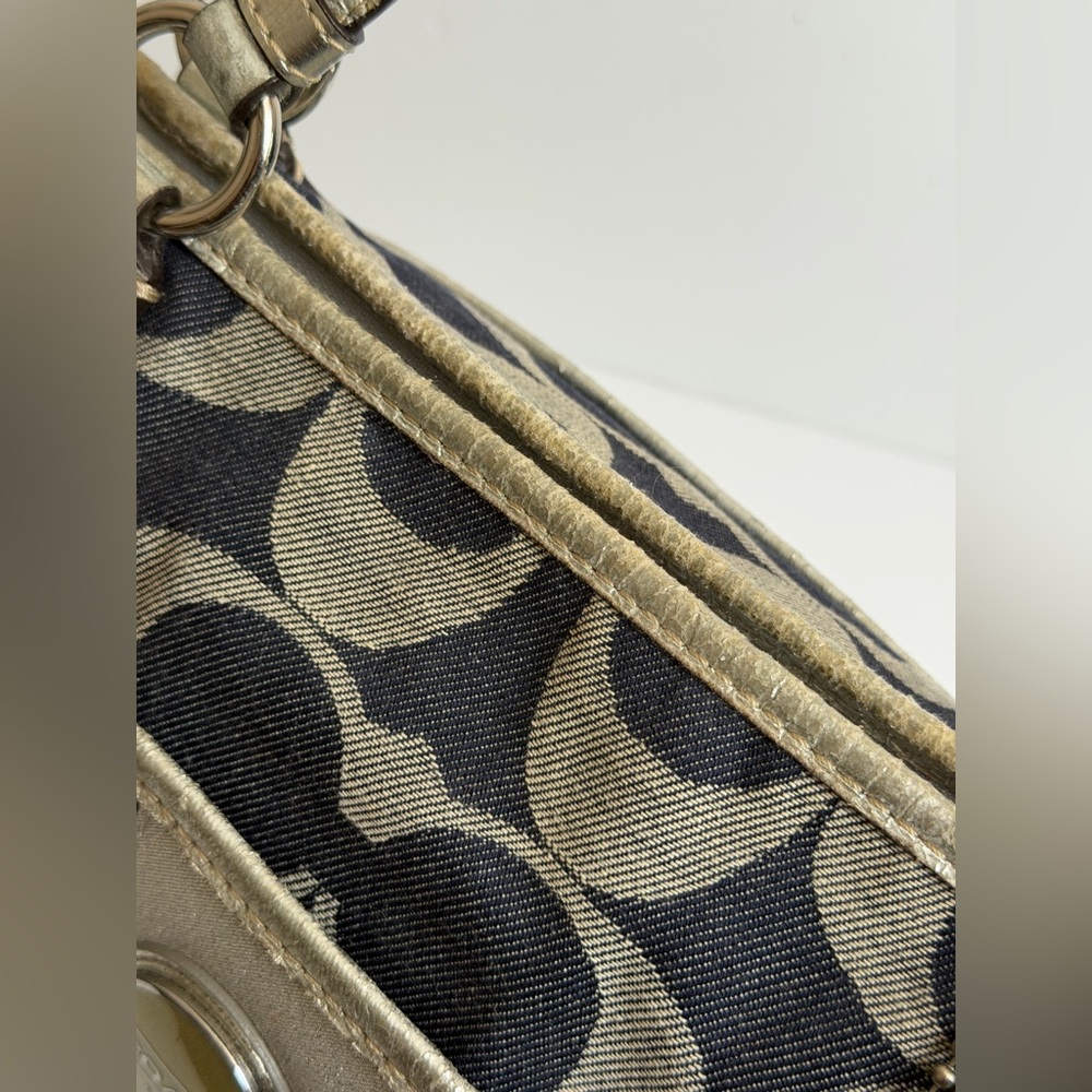 Coach Signature C Denim Stripe Tote Bag Silver Accents - Picture 9 of 14